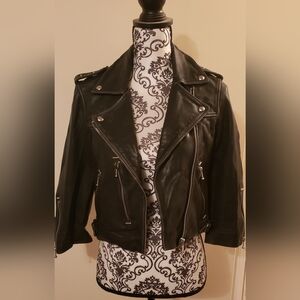 Women's All Saint's Cropped Motorcycle Leather Jacket.
